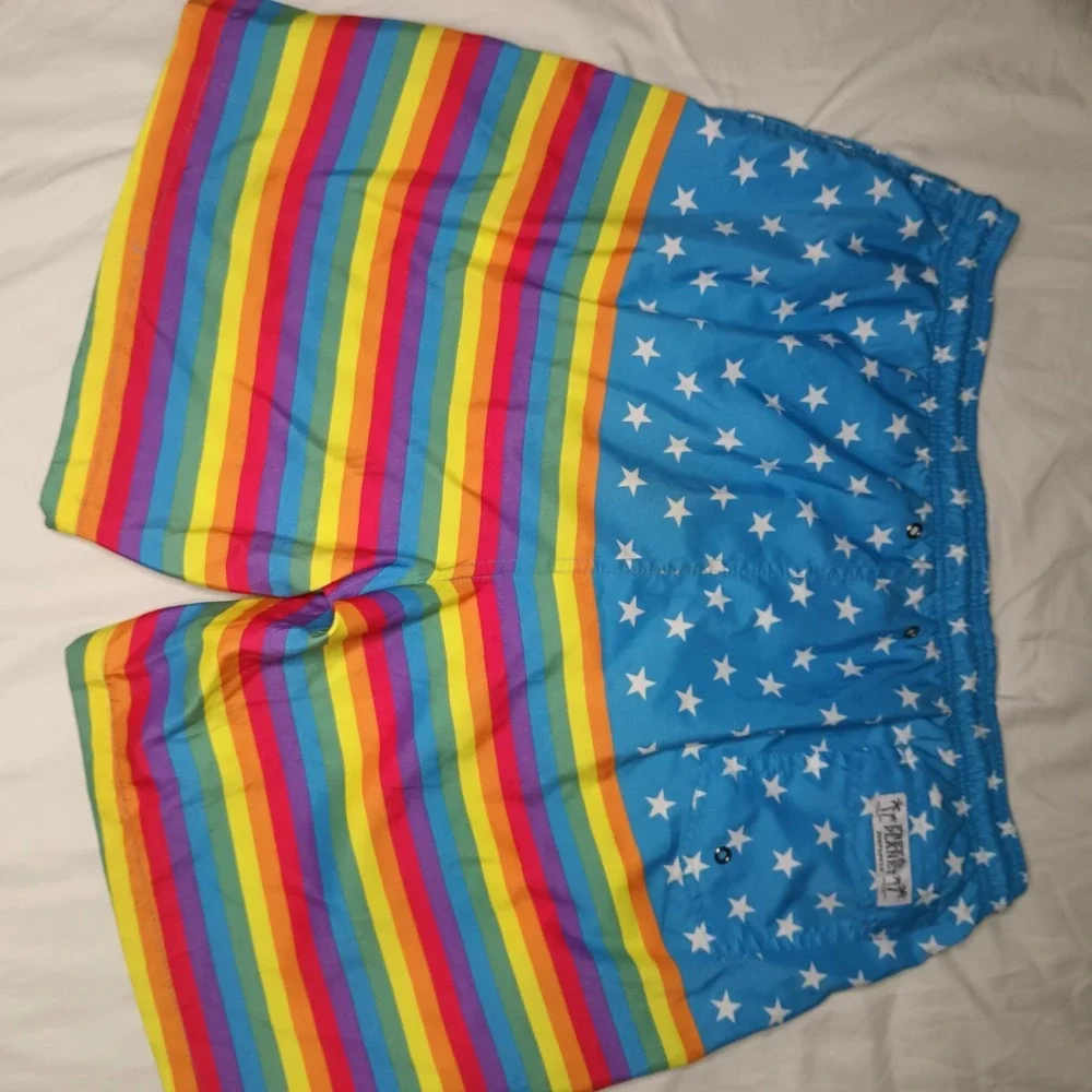 Free Planet Swim Trunks. Men's 3xl. Stars And‎ Rainbow Stripes.